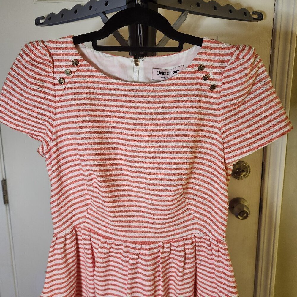 Juicy Couture Angel Boucle Striped Textured Mini Dress 2 NWT Orange/White